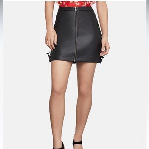 BCBGMaxazria Faux-Leather Mini A-line Skirt